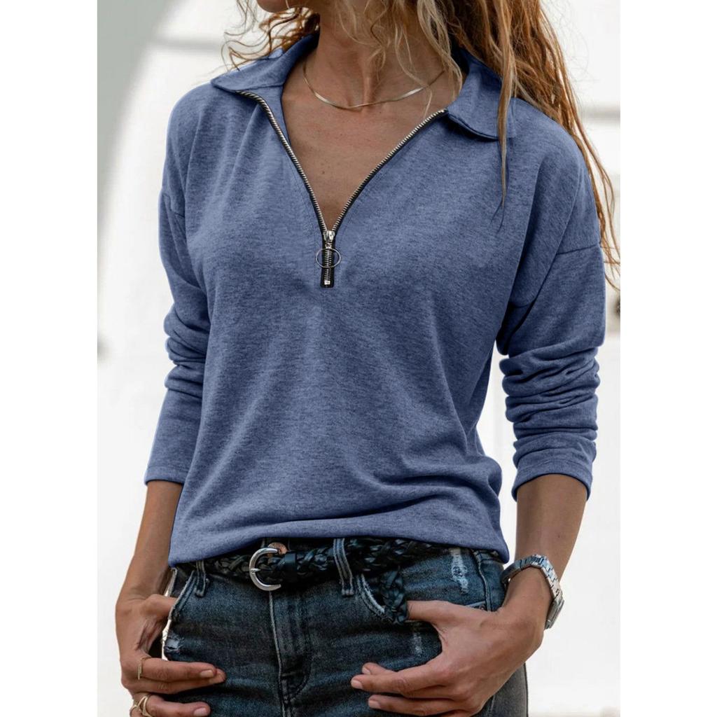 IHUASU Autumn Winter Women's Knitted Fabric Lapel Zipper Casual Long Sleeve Women