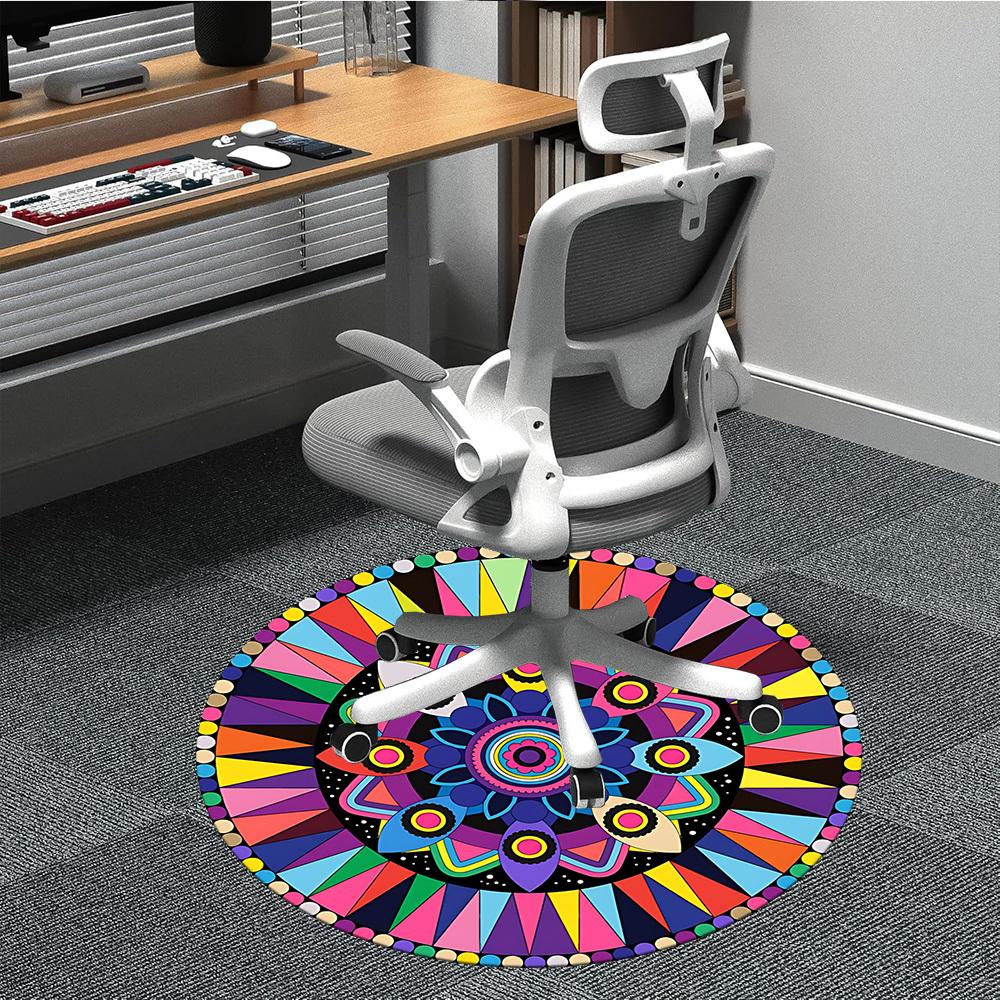 

1pc Colorful Mandala Pattern Chair Carpet for Office Non-Slip, Machine Washable Rug for Office, Room - Polyester, Machine Made yy251029204 80cm by 80cm