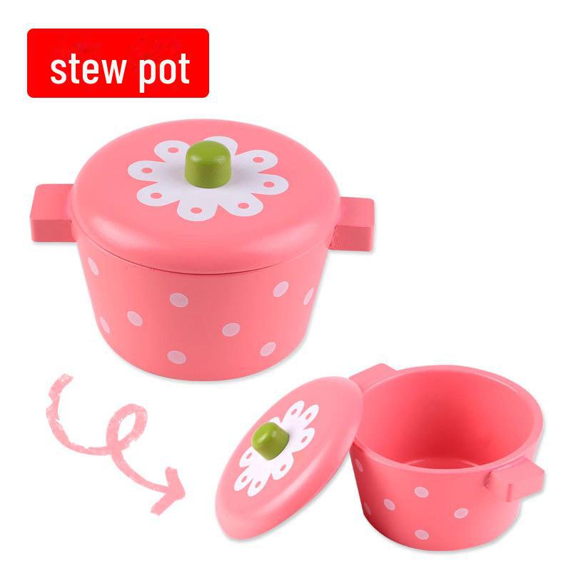 Yiwang Wooden Play Kitchen Toy Set Includes a Frying Pan and Hot Pot for Qieqi Le Cooking Fun.