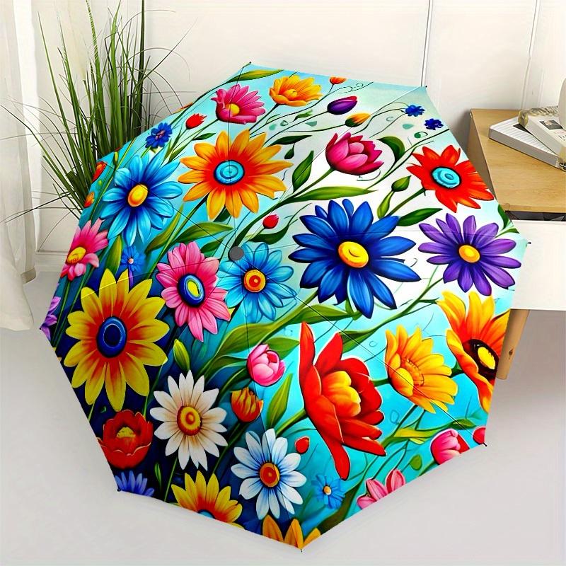 

1pc Colorful Spring Flowers MandalaUmbrella with Plastic Handle,Suitable for All Seasons Home Travel Outdoor UmbrellaB1770
