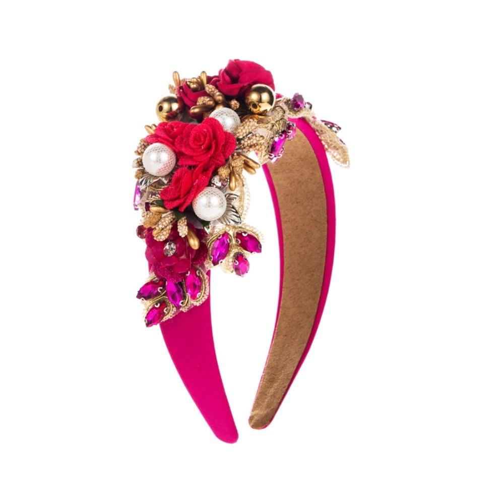 Pearl Embroidered Flowers Pearl Headbands Embroidery Trendy Rhinestones Hairband  Women