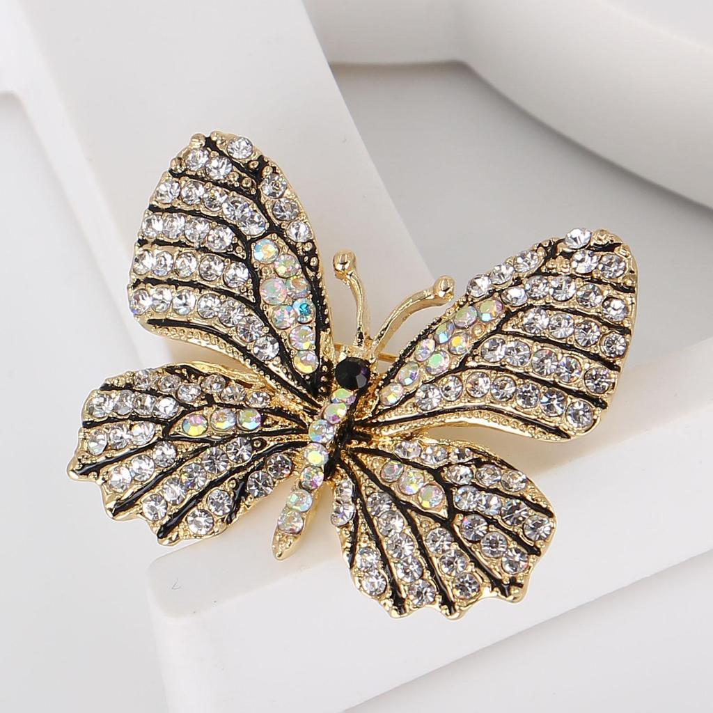 Korean Style Butterfly Drip Oil Brooch with Rhinestones - Exquisite Corsage Clothes Accessory