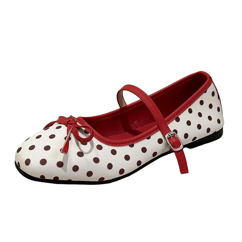 Frühling und Sommer Neue Weiche Sohle Rutschfest Bequem Runde Spitze Flache Schuhe Damen Polka Dot Flacher Ausschnitt Niedrige Schuhe