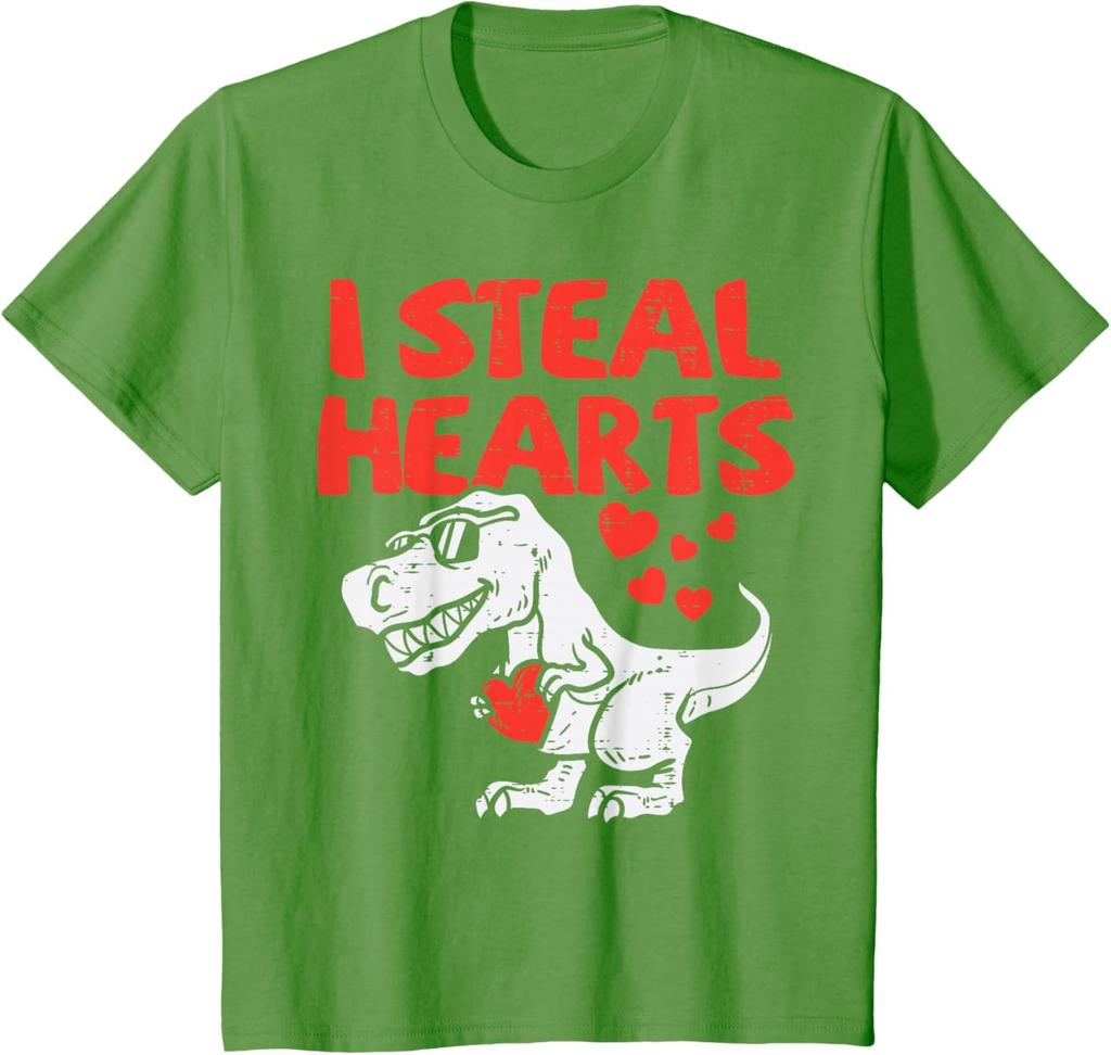 Ich stehle Herzen Dinosaurier T-Rex Grafik T-Shirt Weiche Baumwolle Kurzarm T-Shirt für Teenager Valentinstag T-Shirt