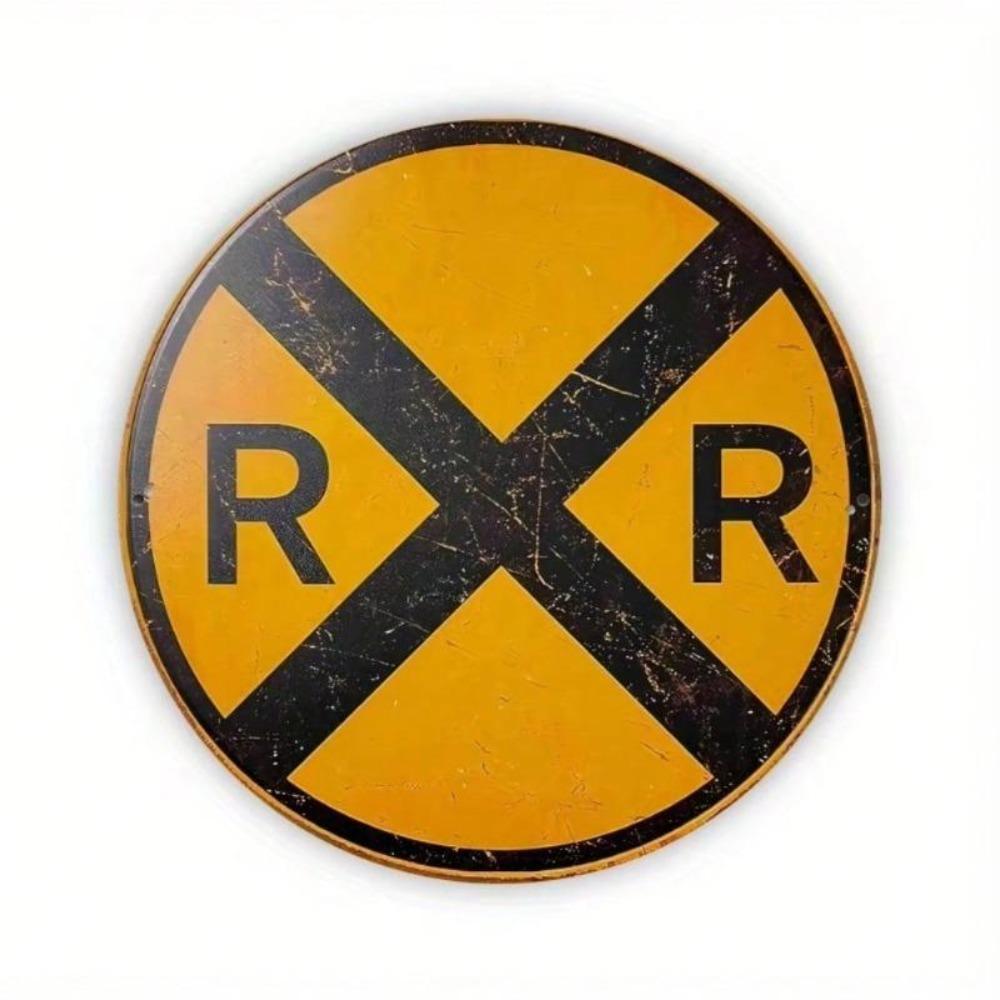 Vintage Railroad Crossing Metal Tin Sign 7.8 Inch Wall Decor Highway Garage Man Cave