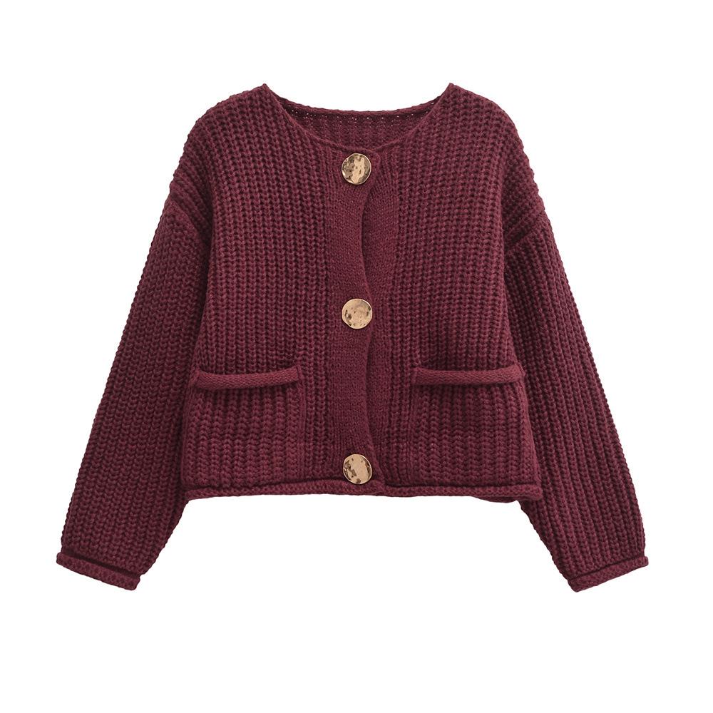 

2024 Осень/Зима Женское Универсальное Повседневное Пальто с Длинным Рукавом - Простой Дизайн с Круглым Вырезом Large темно-красного