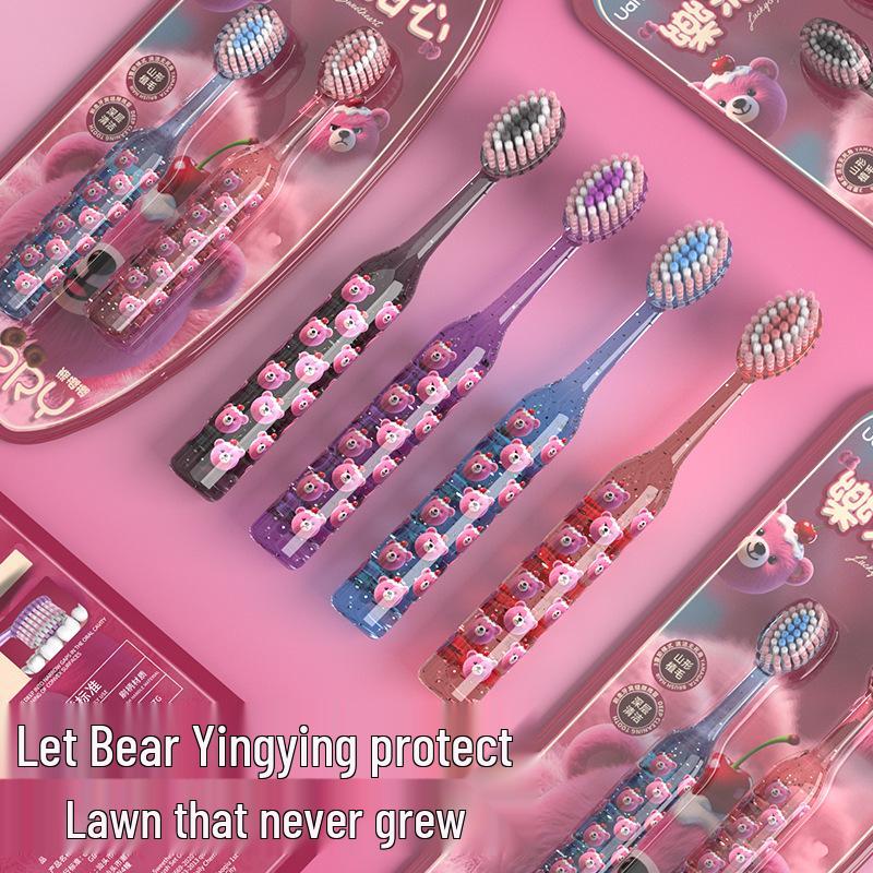 Uanicce Crystal Roman Pillar Soft Bristle Toothbrush - Cherry Bear Mountain Design for Gentle Gum Care and Effective Cleaning