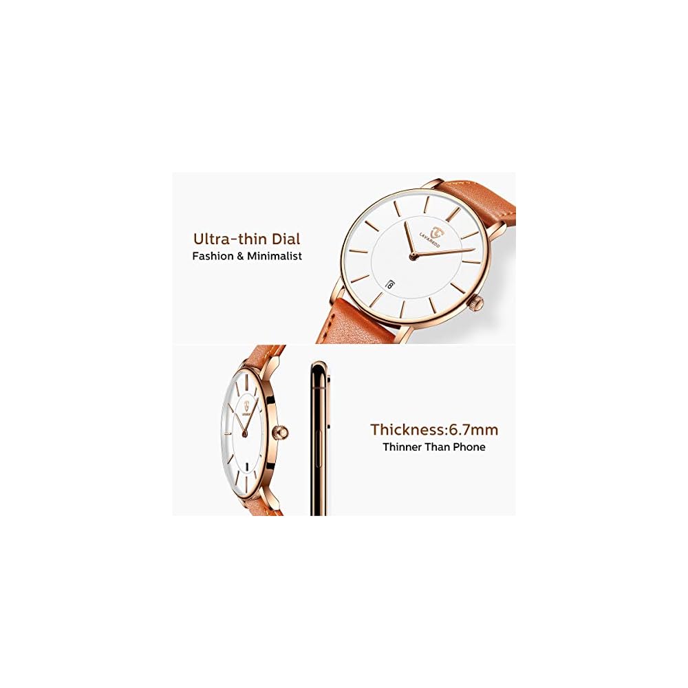 Men's Minimalist Fashion Watch Analog Date Display Leather Strap Orange Blue and Orange White