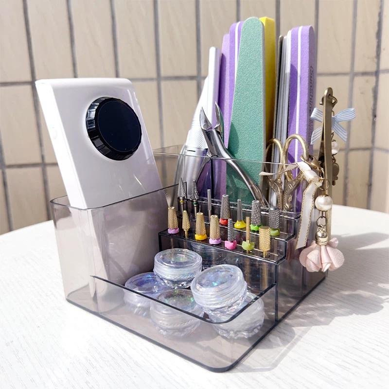 1Pcs Multi Compartment Nail Drill Bit Organizer Case For Nail Salon Desktop Manicure Accessory Plastic Nail Art Tool Storage Box