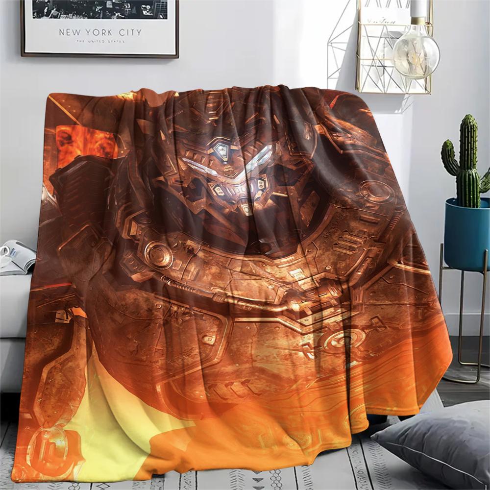 1PC Doom Print Flannel Blanket, High quality Comfortable for All Seasons, Home Decor, Warmth and Comfort, Perfect for Christmas Gifts