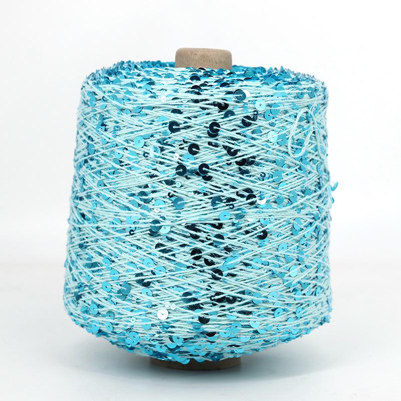 Hand-Knitted Bright Cotton Yarn with Sequins, 3MM+6MM, Combed and Fancy