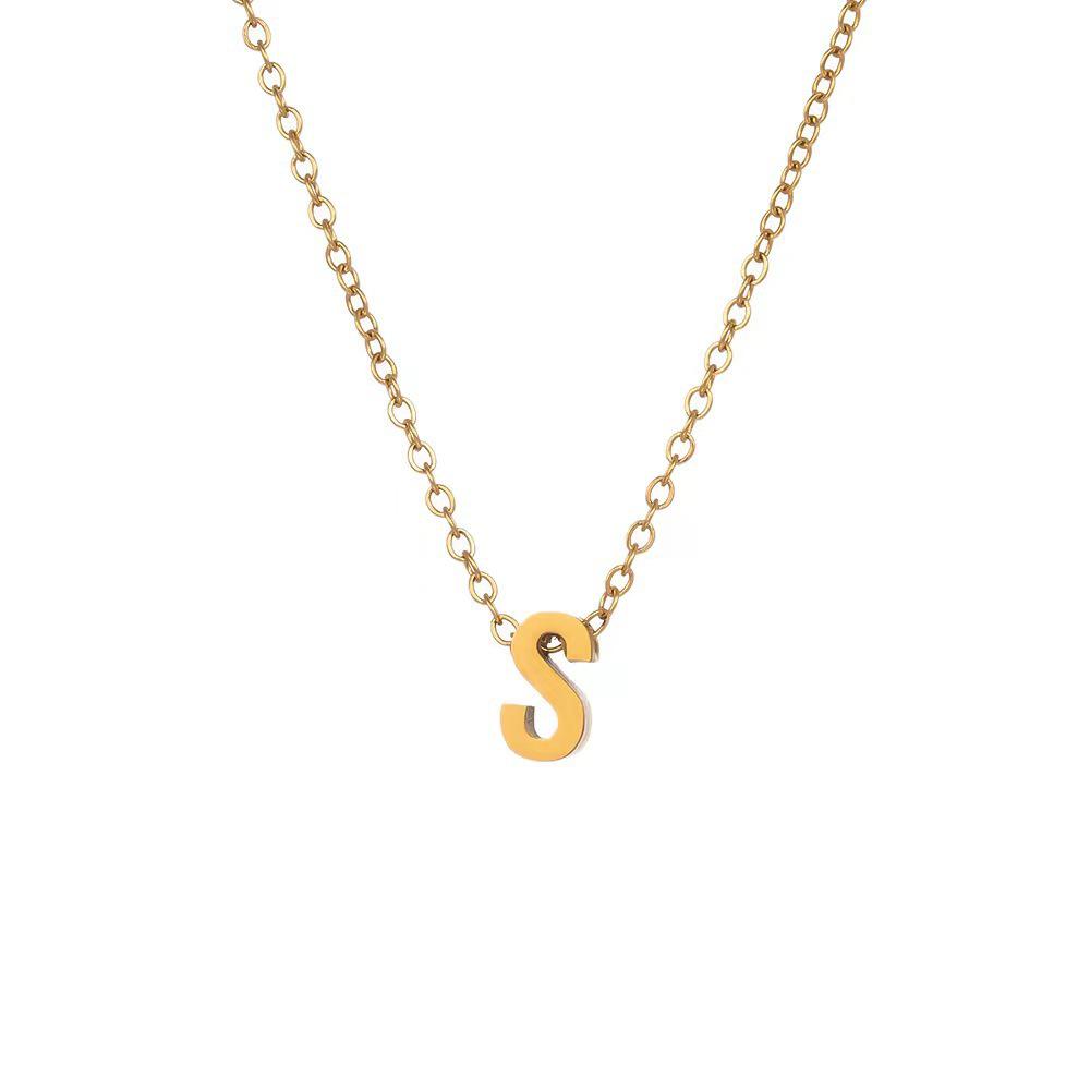Elegant 18K Gold Titanium Letter Pendant Necklace - Durable and Versatile Clavicle Chain