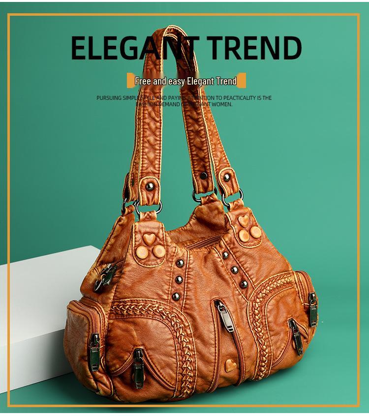 Large Capacity Soft Leather Single-Shoulder Crossbody Bag for Middle-Aged Women - Multi-Layer Casual Handbag