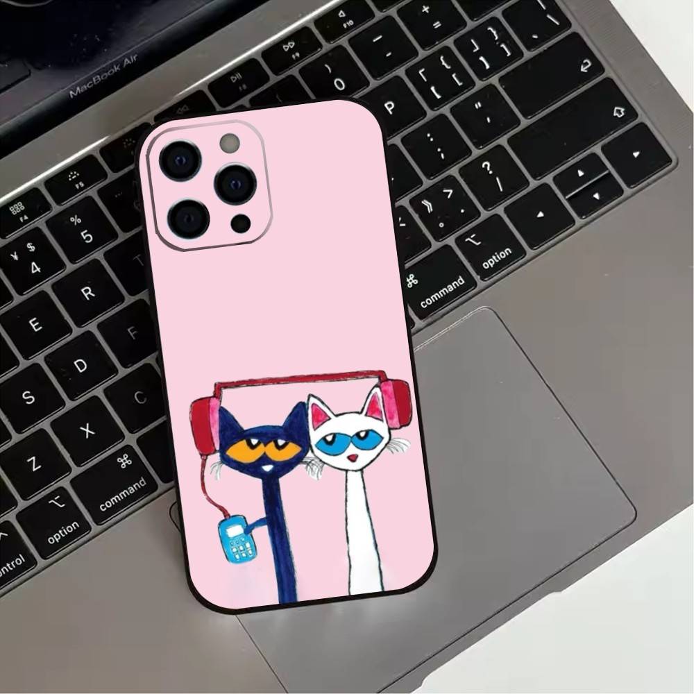 P-Pete-S C-Cat Cute Pattern Phone Case For iPhone 17, 16,15,14,13,12,11 Plus,Pro Max, Others Soft Black Cover