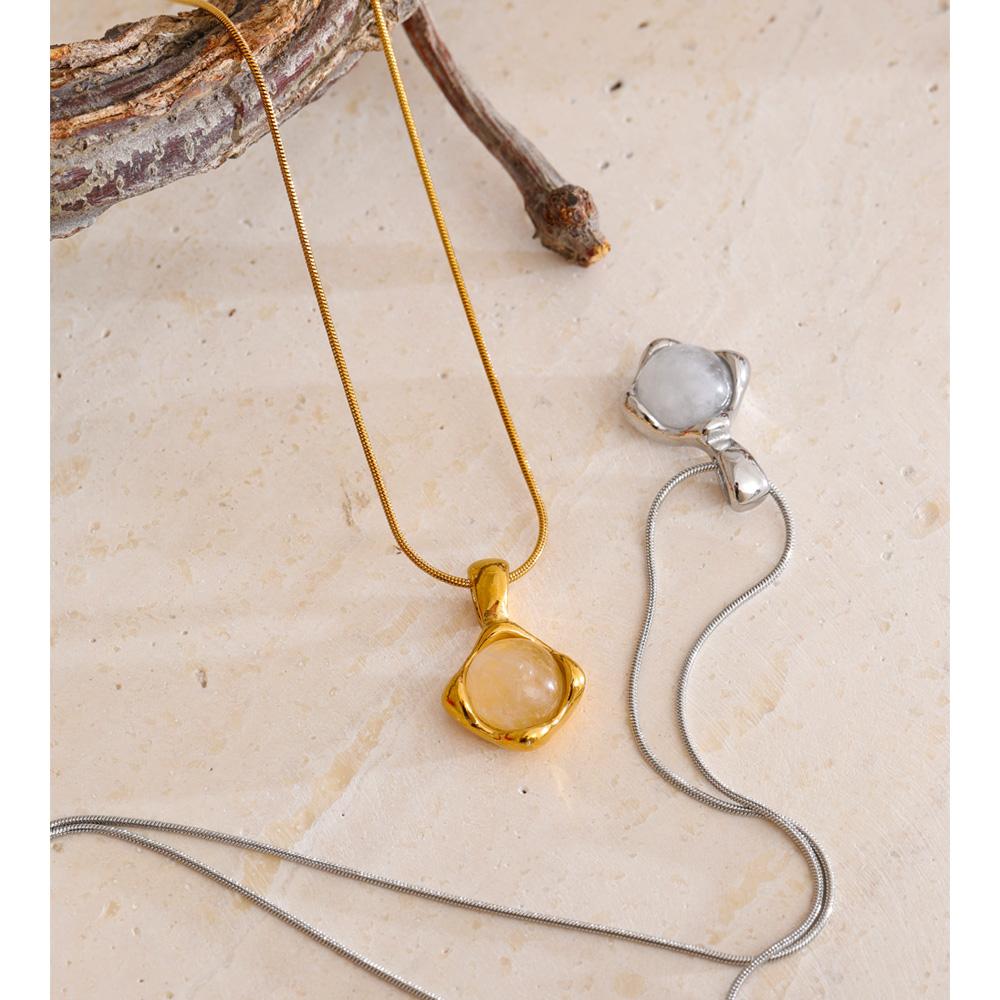 Eetit Stainless Steel Natural White Quartz Stone Pendant Necklace for Women Rust Proof Metal High Quality Trendy Jewelry