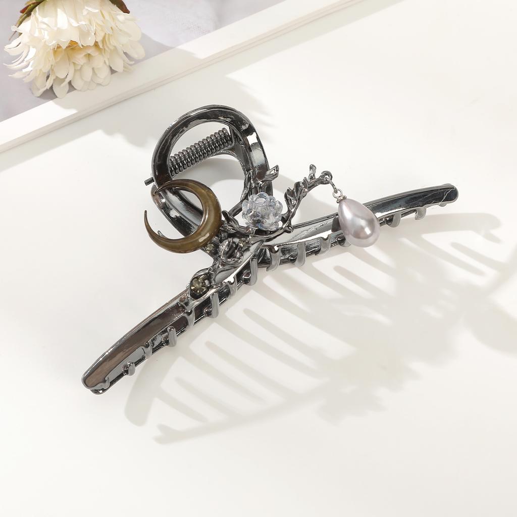 AWAYTR Schwarz Neumond Haarspangen Legierung Pferdeschwanz Haarspangen Krabbe Für Frauen Mädchen Geschenk Haarschmuck Valentinstag Kopfschmuck