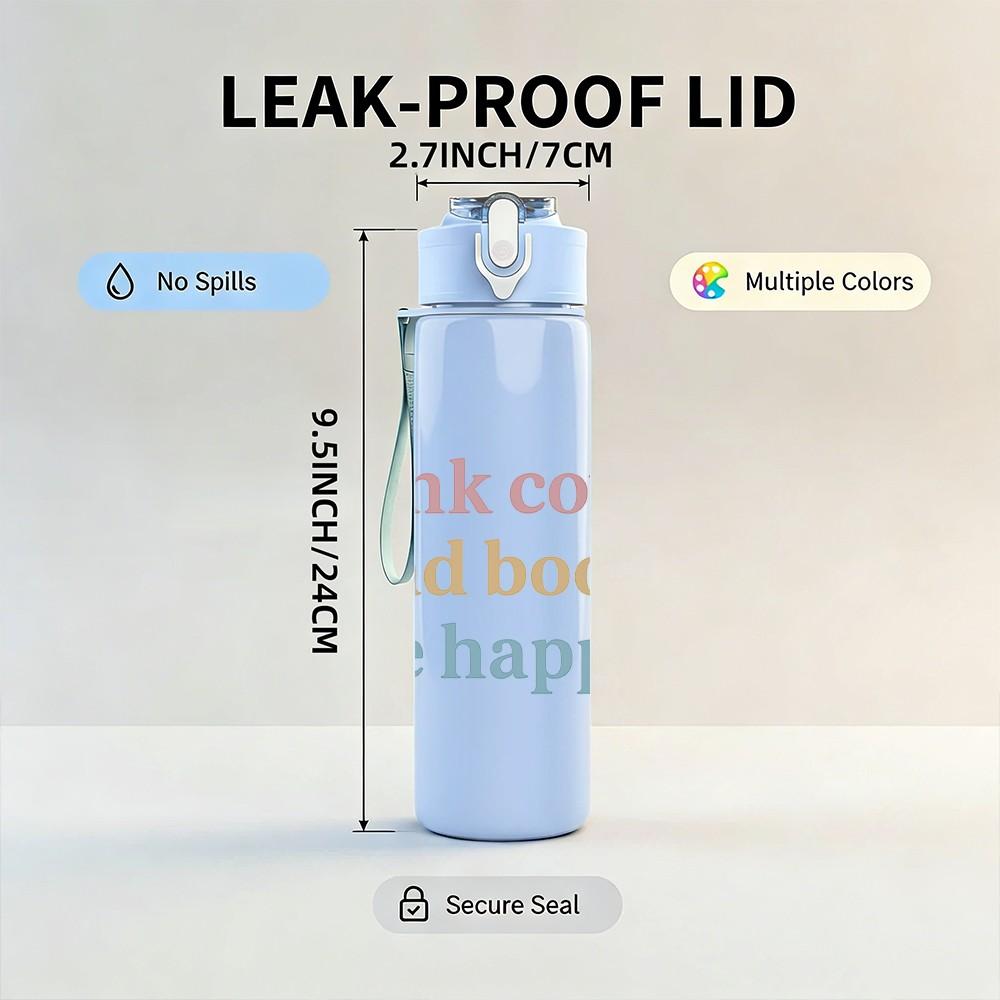 1PC Drink Coffee Read Books Be Happy Text 750ml Color Plastic Sports Water Bottle Leakproof Flip Straw Lid Suitable for Sports Office Home Use