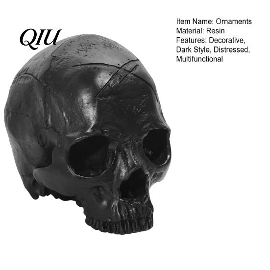 Vintage Style Skull Ornament Resin Ornament, Dark Halloween Prop, Sturdy Atmosphere Decoration Durable Teaching Model, Matte Black Anatomy