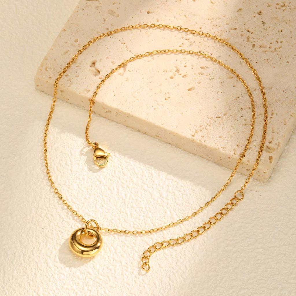 Geometric Ring Pendant Necklaces for Women,Gold Color Stainless Steel Necklace,Trendy Waterproof Jewelry Gift
