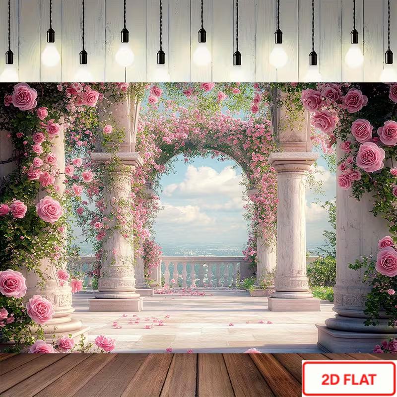 

2D Pink Rose Arch Backdrop for Wedding Ceremony, Engagement & Bridal Shower 47.2x31.5inch/120*80cm