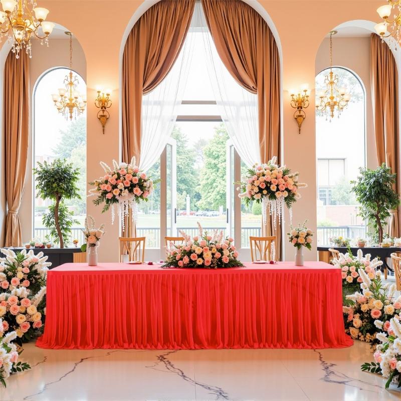 Pearls Tulle Banquets Table Cover Various Size Polyester Table Skirt Drape For Wedding Ceremony Celebration Decoration
