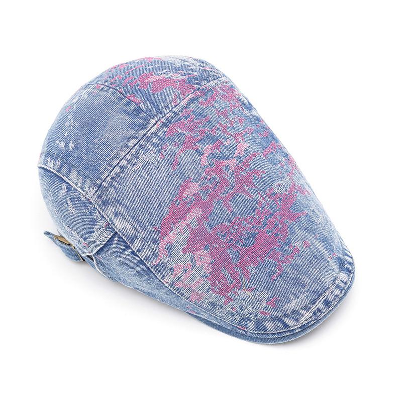 Denim Beret Women's Retro British Peaked Cap Men Print Forward Cap