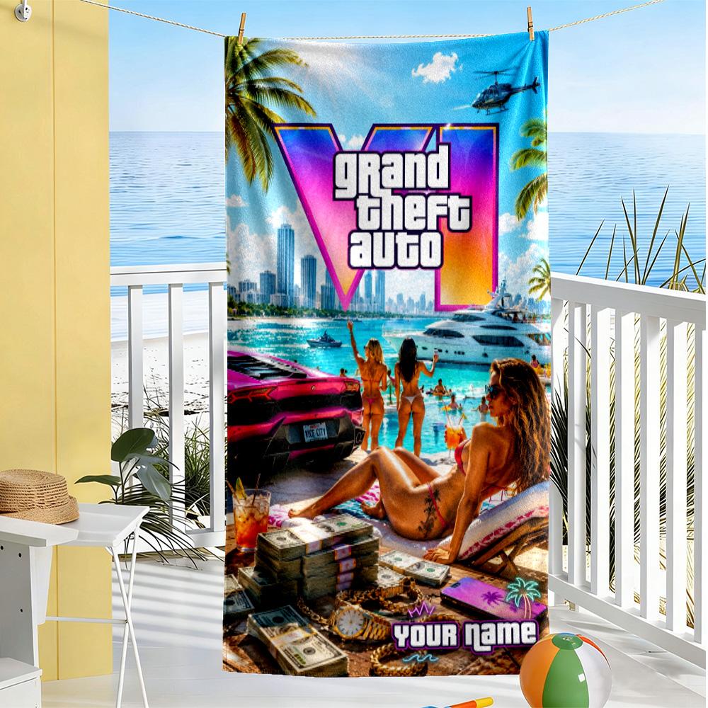 Grand Theft Auto Customize Your Name Beach Towel Super Soft Microfiber Quickdry Fabric Suitable for Sports Travel Swimming Yoga Bathroom Beach And Poo