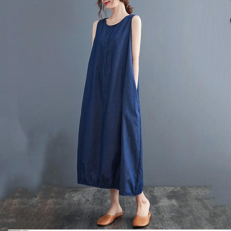 Sleeveless Plus Size Denim Vintage New In Dresses for Women Casual Loose Long Summer Dress