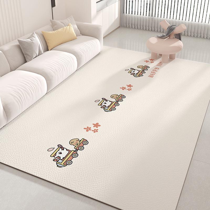 Stain-Resistant Easy-Clean Cartoon Leather Carpet: Waterproof, Oilproof, and Cuttable for Living Room or Bedroom
