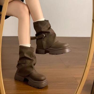 Stivali alla Moda Nuovi Stivali Marroni Autunno e Inverno Stivali a Pelo Stivali con Plateau Pantaloni Stivali Martin Neri