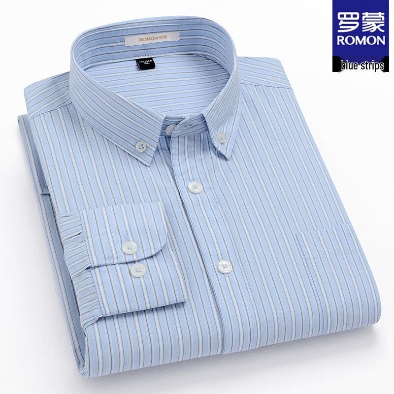 ROMON Men s 100% Cotton Long-Sleeve Oxford Striped Plaid Shirt XXL