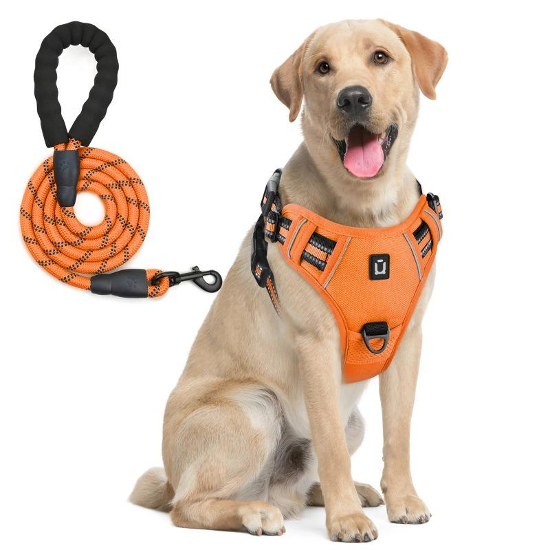 Dog Harness and Leash Combo, Escape Proof No Pull Vest Harness, with 5 Feet Leash, Reflective Adjustable Soft Padded Pet Harness