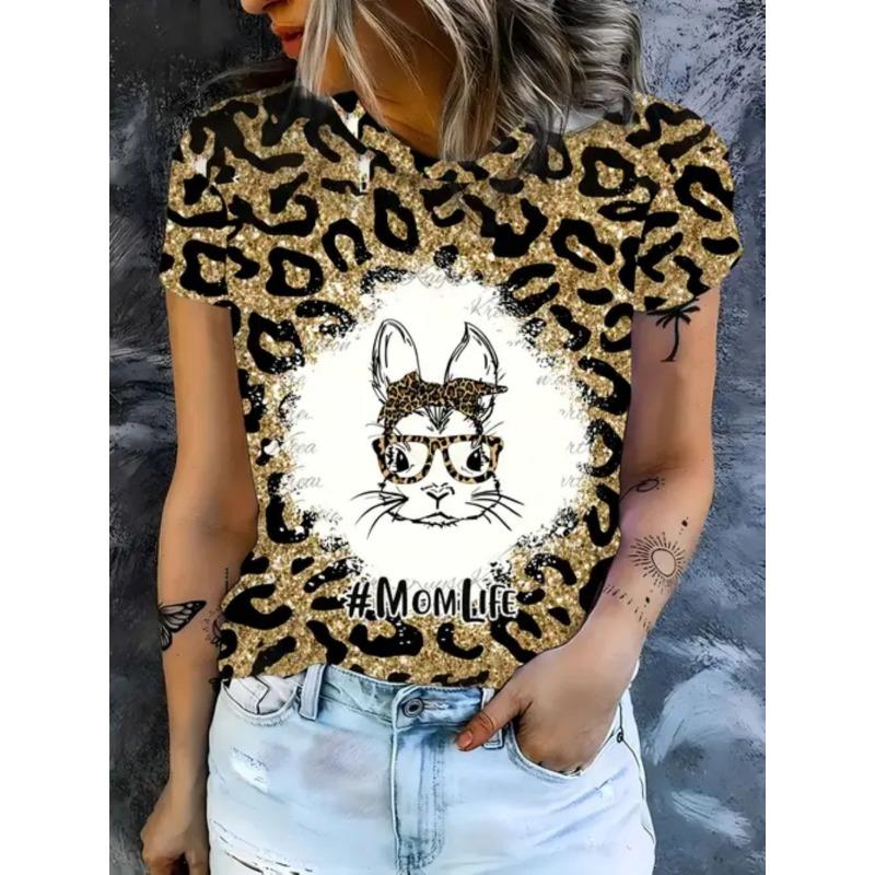 

Summer Fashion Casual Cartoon Animal Series Color Printed Comfortable Soft Breathable Loose Round Neck Women s T-shirt 6XL