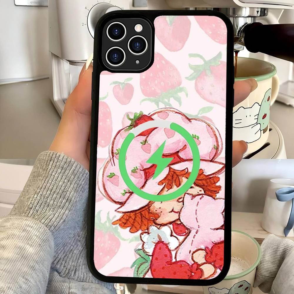 Animated S-Strawberry S-Shortcake Magnetic Matte Phone Case For IPhone 16 17 15 14 13 12 11 For Magsafe Wireless Charge Cover