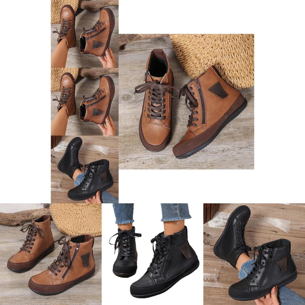 Stylish Adult Women's Solid Color Fashion Boots With Comfortable Flat Sole And Side Zipper