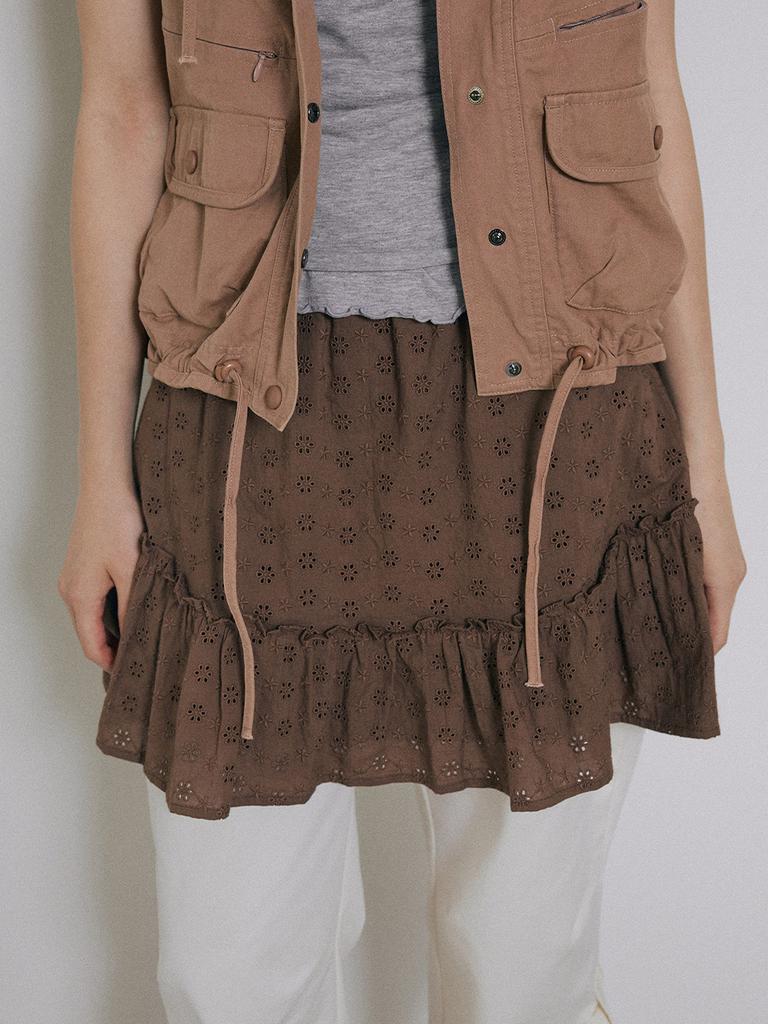Taeliseu Vintage Eyelet Lace Skirt_Brown