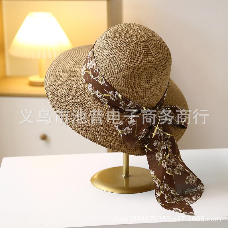 Summer straw hat women's elegant beach hat straw bow big eaves sun hat sunshade sunscreen hat children's tide