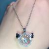 Silver Plated Devil Wing Moving Stone CZ Pendant Necklace, Sparkling Halo Cable Chain Necklace for Women