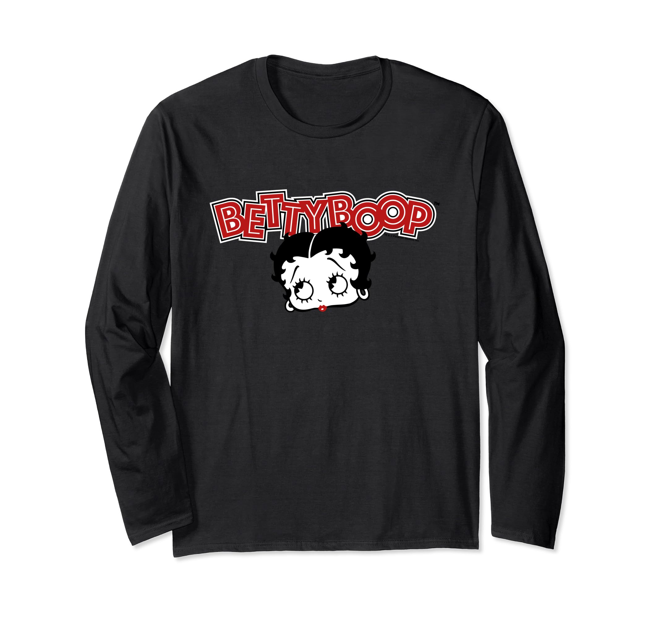 Betty Boop s red-lipped face and logo. Long-sleeved T-shirt.