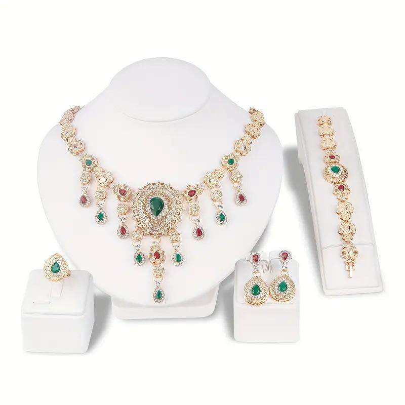 European and American Bride Four-piece Set Alloy Necklace Ring Women's Gift Jewelry Set
