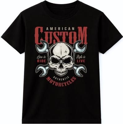 Motorcycle Skull T Shirt Custom Biker Mechanic Wrench Garage Graphic Tee Unisex T-Shirt