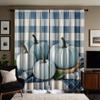 2 pieces HD black blue check four pumpkin curtains Blue tie digital printed curtains Home decoration style Decorate living room