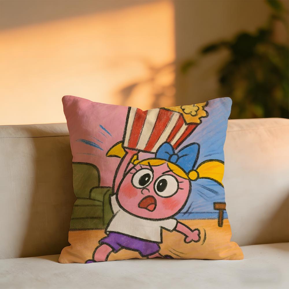 Cute Cartoon Little Girl Cushion Cover Cozy Velvet Throw PillowSoft Warm Cushion For Sofa  Bed