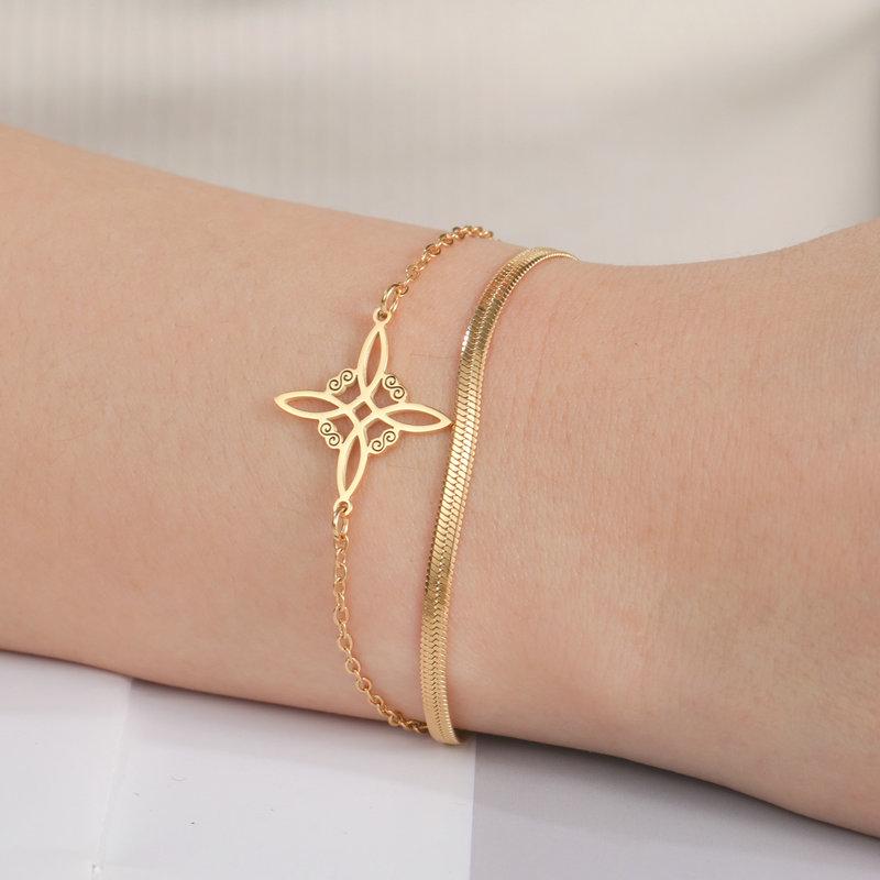 Gold Plated Stainless Steel Witch Knot Double Layer Bracelet