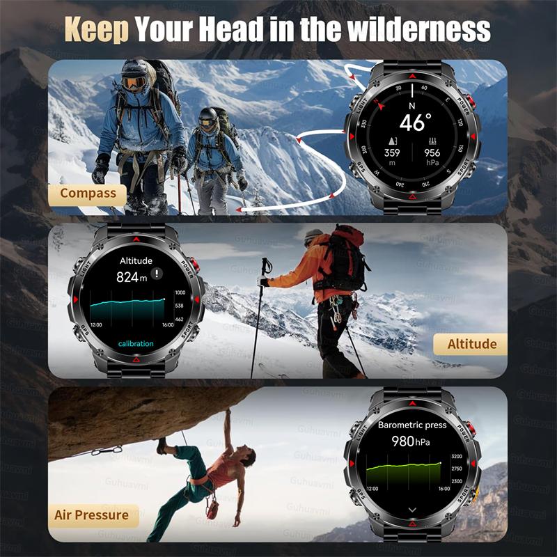 2026 Nuovo Smartwatch Militare con Chiamata Bluetooth GPS Integrato Bussola Altimetro Barometrico Impermeabile 30ATM Smartwatch con Chiamata Bluetooth per Uomo
