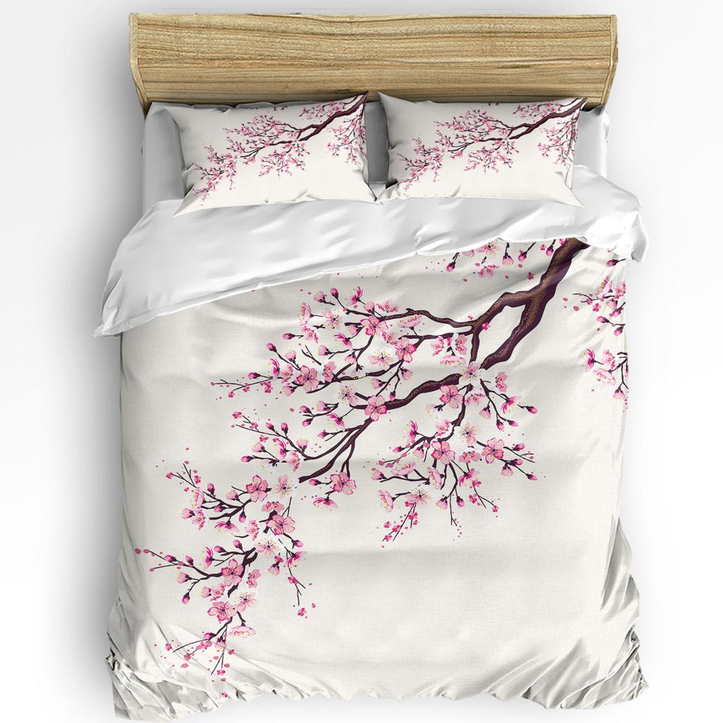 Japanese Style Sakura Cherry Blossom Pink Flower 3pcs Bedding Set For Double Bed Home Textile Duvet Cover Quilt Cover Pillowcase