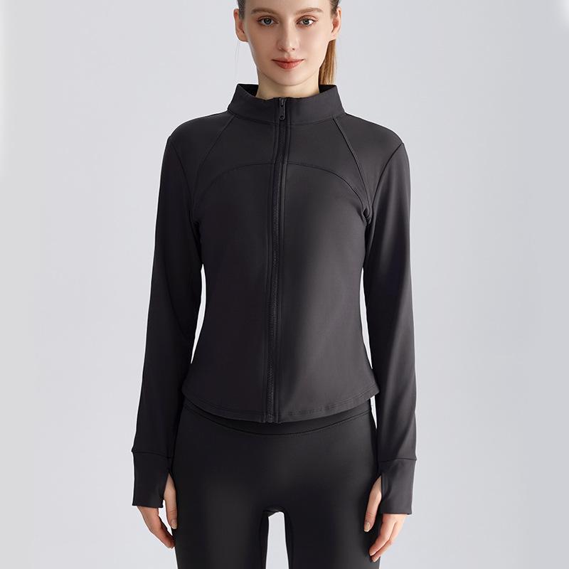 Women's Autumn Sports Jacket Waist Slim Fit Zipper Shirt Long Sleeve Warm Stand Collar Yoga Wear Top