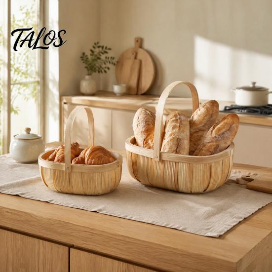 Oval Storage Bin Handmade Woven Wood Basket, Organizer with Reinforced Handle, Natural Chip Large Capacity for Kitchen And Home Decor Farmhouse Floral