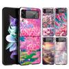 Korean Flower Hard PC Phone Case For Samsung Galaxy Z Flip 7 6 5 4 Black Cover For Galaxy Z Flip 3 Foldable Fundas Shell Capas