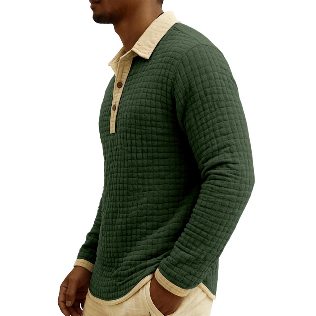 Men's Quilted Knit Color,blocked Pullover Button,down Top